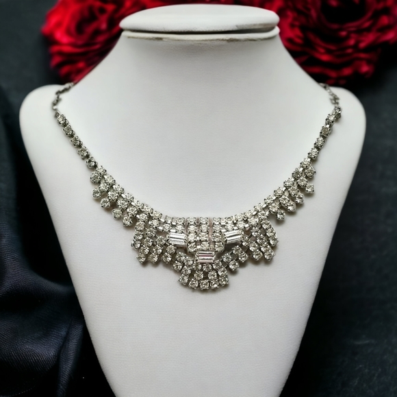 Vintage Mid Century 1950s Glamorous Rhinestone Choker Necklace - Picture 3 of 13